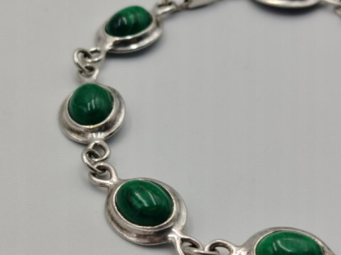 Piękna stara srebrna damska bransoletka MALACHIT srebro biżuteria VINTAGE