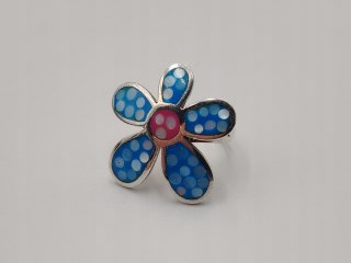 Piękny srebrny damski pierścionek KWIAT emalia r.17/18 srebro 925 biżuteria