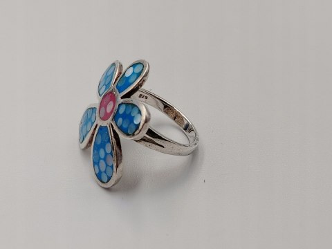 Piękny srebrny damski pierścionek KWIAT emalia r.17/18 srebro 925 biżuteria