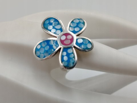 Piękny srebrny damski pierścionek KWIAT emalia r.17/18 srebro 925 biżuteria