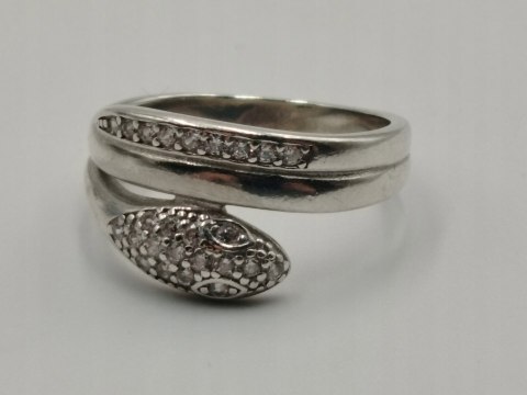 Piękny srebrny damski pierścionek WĄŻ / CYRKONIE r.18 / 19 srebro biżuteria