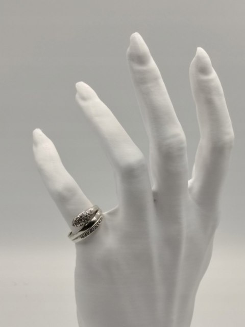 Piękny srebrny damski pierścionek WĄŻ / CYRKONIE r.18 / 19 srebro biżuteria