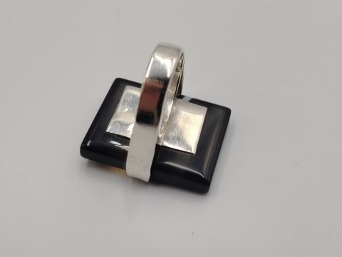 Piękny stary duży srebrny damski pierścionek ONYKS r.13 srebro biżuteria