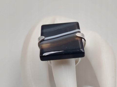 Piękny stary duży srebrny damski pierścionek ONYKS r.13 srebro biżuteria