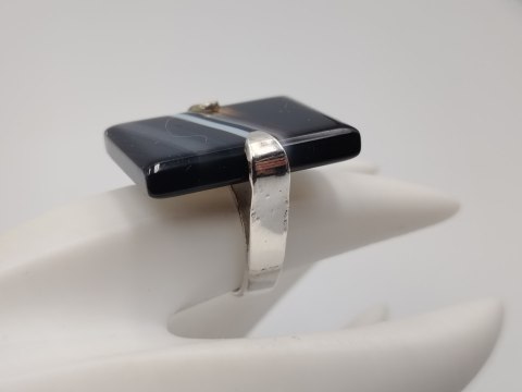 Piękny stary duży srebrny damski pierścionek ONYKS r.13 srebro biżuteria