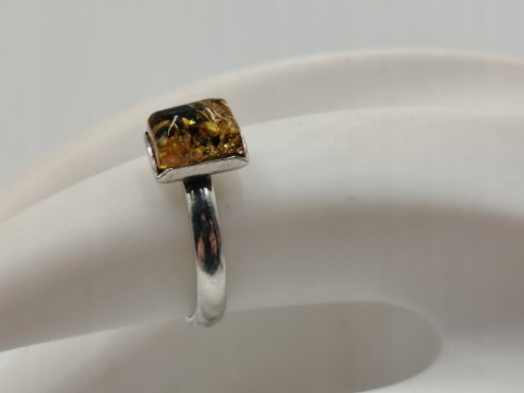Piękny stary srebrny damski pierścionek BURSZTYN r.11 biżuteria VINTAGE