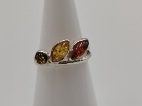 Piękny stary srebrny damski pierścionek BURSZTYN r.11/12 biżuteria VINTAGE