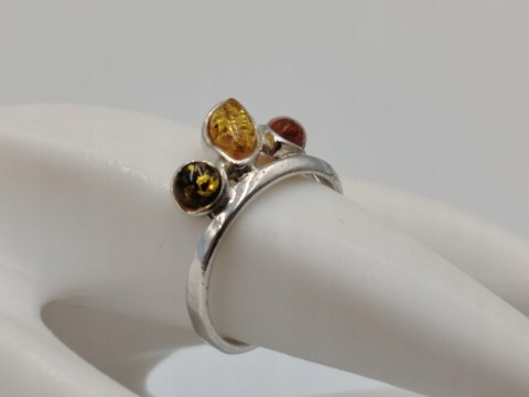Piękny stary srebrny damski pierścionek BURSZTYN r.11/12 biżuteria VINTAGE