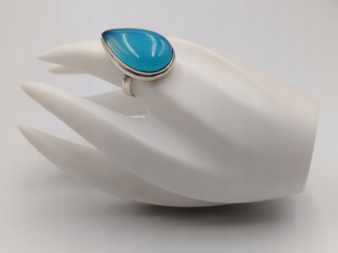 Piękny stary srebrny damski pierścionek CHALCEDON r.18 srebro biżuteria