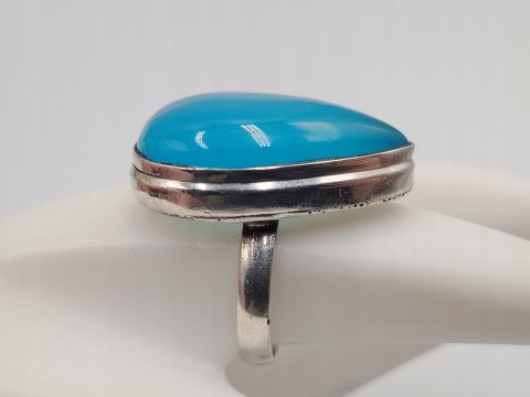 Piękny stary srebrny damski pierścionek CHALCEDON r.18 srebro biżuteria