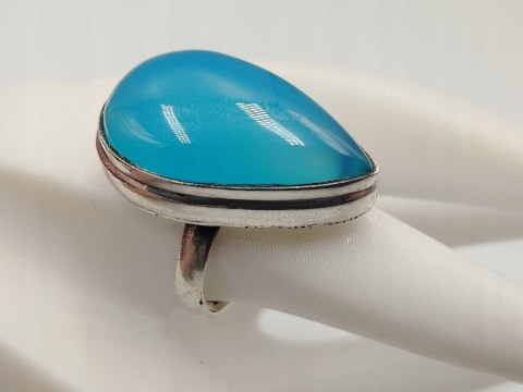 Piękny stary srebrny damski pierścionek CHALCEDON r.18 srebro biżuteria