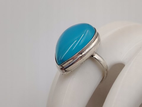 Piękny stary srebrny damski pierścionek CHALCEDON r.18 srebro biżuteria