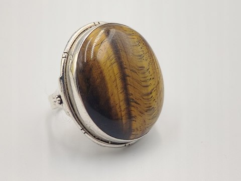 Piękny stary srebrny damski pierścionek TYGRYSIE OKO r.20 srebro biżuteria