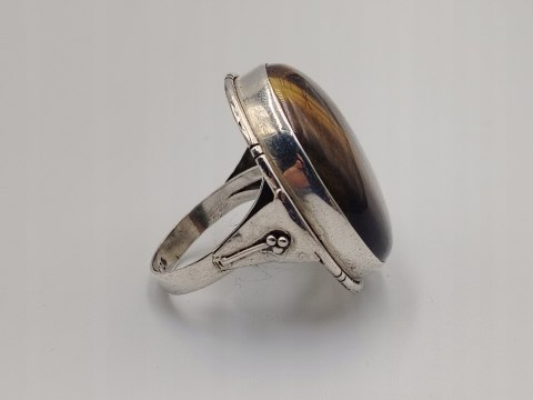 Piękny stary srebrny damski pierścionek TYGRYSIE OKO r.20 srebro biżuteria
