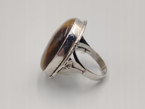 Piękny stary srebrny damski pierścionek TYGRYSIE OKO r.20 srebro biżuteria