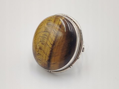 Piękny stary srebrny damski pierścionek TYGRYSIE OKO r.20 srebro biżuteria