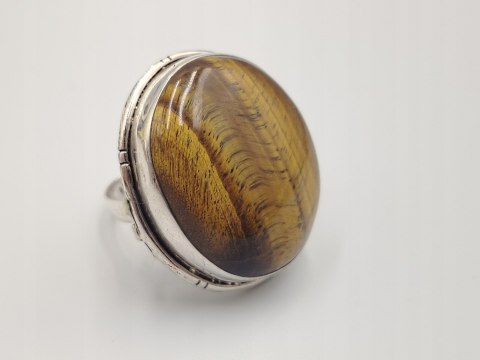 Piękny stary srebrny damski pierścionek TYGRYSIE OKO r.20 srebro biżuteria