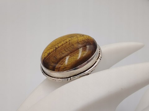 Piękny stary srebrny damski pierścionek TYGRYSIE OKO r.20 srebro biżuteria