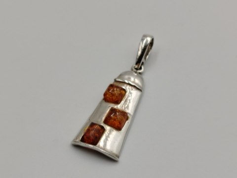 Piękny stary srebrny damski wisiorek/zawieszka DZWONEK bursztyn VINTAGE