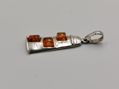 Piękny stary srebrny damski wisiorek/zawieszka DZWONEK bursztyn VINTAGE