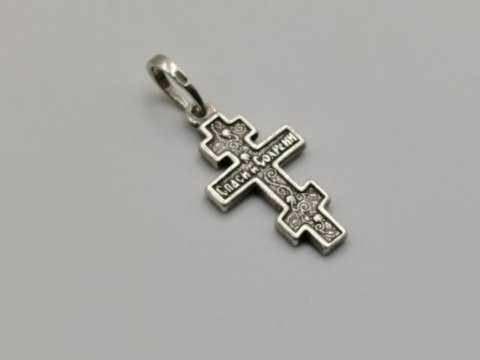 Piękny stary srebrny dwustronny KRZYŻ PRAWOSŁAWNY srebro VINTAGE biżuteria