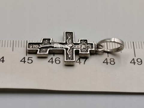 Piękny stary srebrny dwustronny KRZYŻ PRAWOSŁAWNY srebro VINTAGE biżuteria