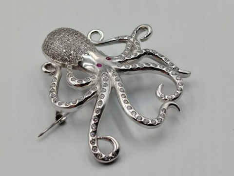 Piękna damska autorska srebrna broszka OŚMIORNICA srebro 925 biżuteria