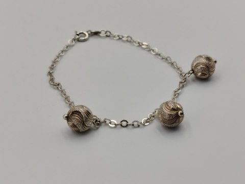 Piękna srebrna damska bransoletka TRZY KULKI srebro 925 biżuteria