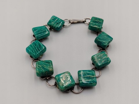 Piękna stara srebrna damska bransoletka AMAZONIT srebro biżuteria VINTAGE