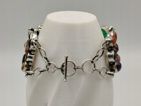 Piękna stara srebrna damska bransoletka MIX kamieni biżuteria VINTAGE