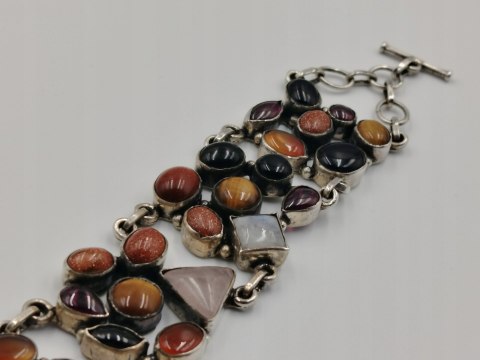 Piękna stara srebrna damska bransoletka MIX kamieni biżuteria VINTAGE