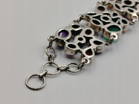 Piękna stara srebrna damska bransoletka MIX kamieni biżuteria VINTAGE