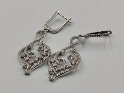 Piękne srebrne damskie kolczyki ażurowe cyrkonie srebro 925 biżuteria