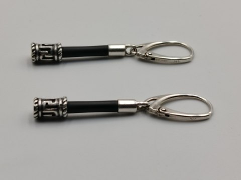 Piękne srebrne kolczyki damskie wiszące KAUCZUK wzorek srebro 925 biżuteria