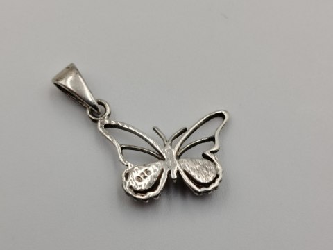 Piękny ażurowy srebrny damski wisiorek/zawieszka MOTYL bursztyn VINTAGE