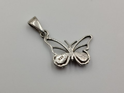 Piękny ażurowy srebrny damski wisiorek/zawieszka MOTYL bursztyn VINTAGE