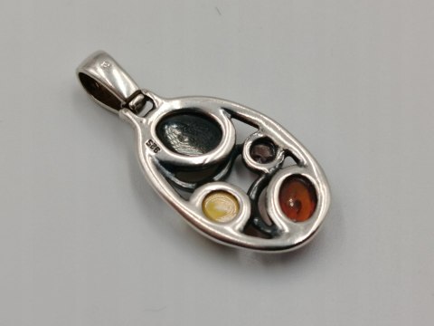 Piękny ażurowy srebrny damski wisiorek/zawieszka bursztyn biżuteria VINTAGE