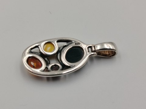 Piękny ażurowy srebrny damski wisiorek/zawieszka bursztyn biżuteria VINTAGE