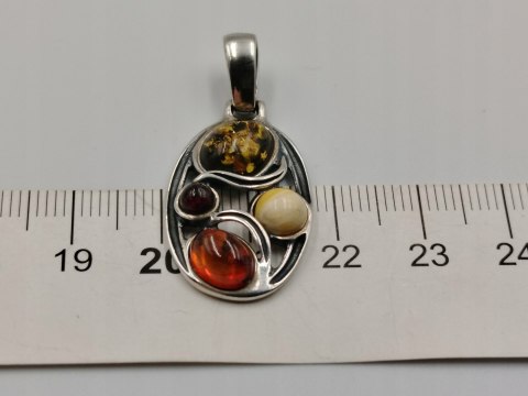 Piękny ażurowy srebrny damski wisiorek/zawieszka bursztyn biżuteria VINTAGE