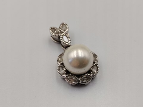 Piękny srebrny damski wisiorek/zawieszka PERŁA CYRKONIE biżuteria VINTAGE