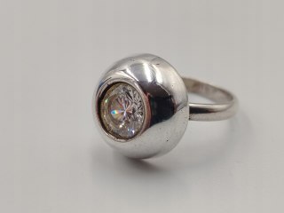 Piękny stary damski srebrny pierścionek KOPUŁKA CYRKONIA r.19 VINTAGE