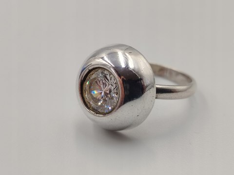 Piękny stary damski srebrny pierścionek KOPUŁKA CYRKONIA r.19 VINTAGE