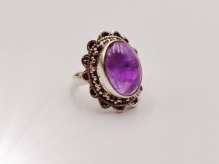 Piękny stary srebrny damski pierścionek AMETYST - r.10 srebro biżuteria