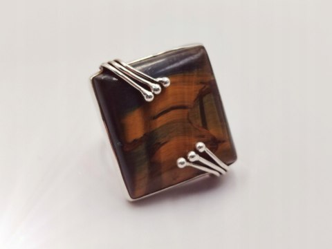 Piękny stary srebrny damski pierścionek TYGRYSIE OKO r.14 srebro biżuteria