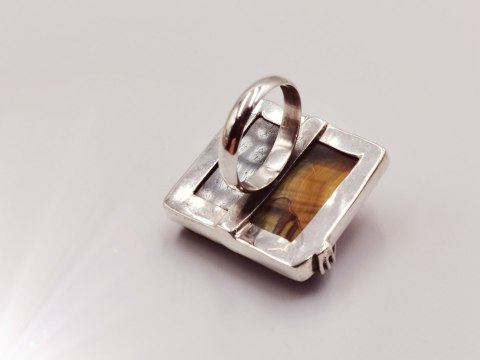 Piękny stary srebrny damski pierścionek TYGRYSIE OKO r.14 srebro biżuteria