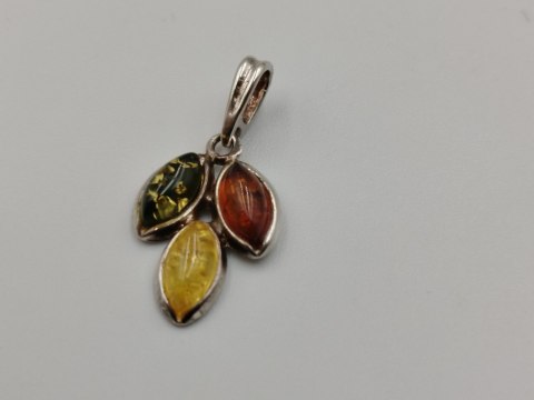 Piękny stary srebrny damski wisiorek/zawieszka bursztyn biżuteria VINTAGE