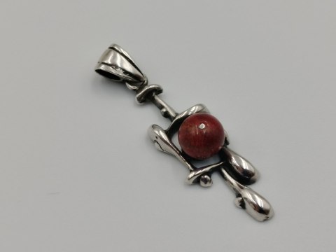 Piękny stary srebrny wisiorek/zawieszka KORAL srebro biżuteria VINTAGE