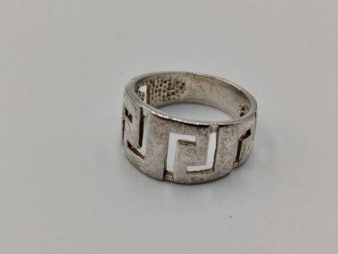 Srebrny ażurowy pierścionek/obrączka WZÓR GRECKI r.15/16 srebro 925 VINTAGE
