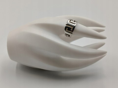 Srebrny ażurowy pierścionek/obrączka WZÓR GRECKI r.15/16 srebro 925 VINTAGE