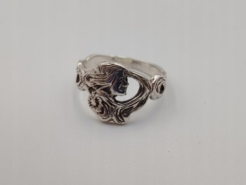 Stary piękny srebrny damski pierścionek LADY r.9 srebro biżuteria VINTAGE